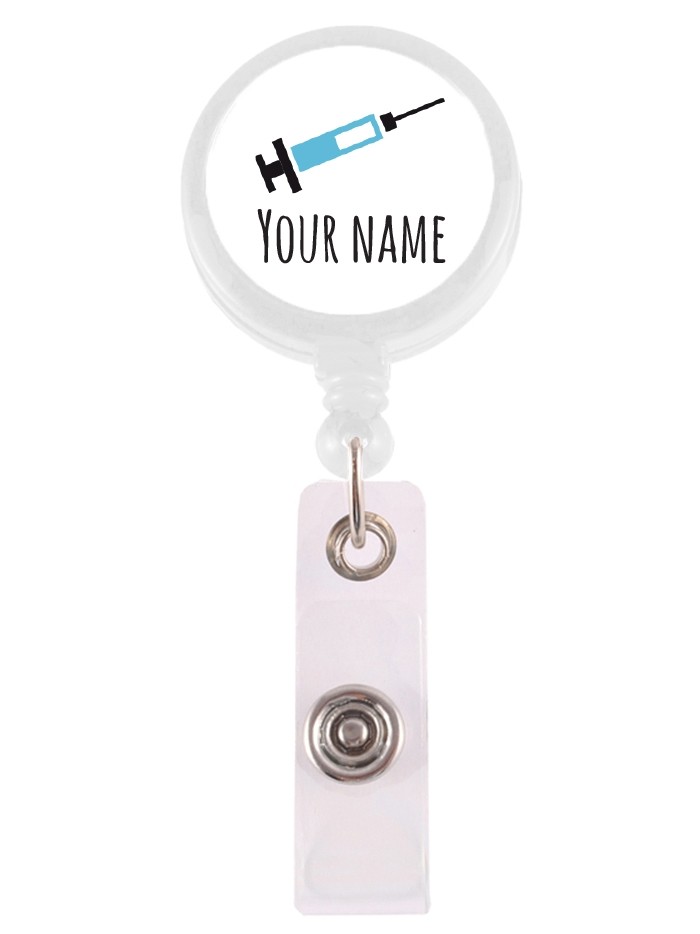 Porte Badge Enrouleur Seringue avec Nom Imprimé au NurseOClock