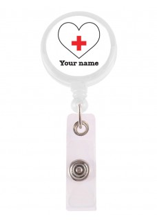 Porte Badge Enrouleur Coeur Blanc avec Nom Imprimé