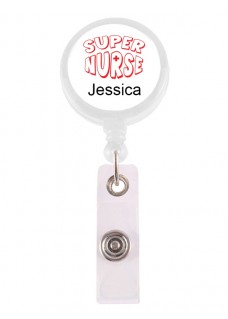 Porte Badge Enrouleur Super Nurse Rouge avec Nom Imprimé